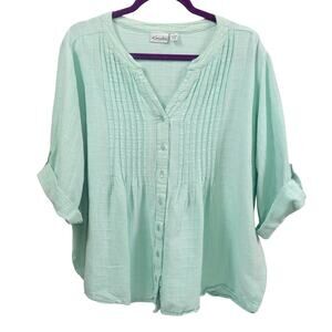 Woman Within Light Teal 3/4 Sleeve Top Plus Size‎ 2X
